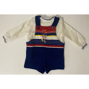 Vintage 70's 24M Bull Frog Knits Blue Short Overalls Shirt Mouse Colorful Disney